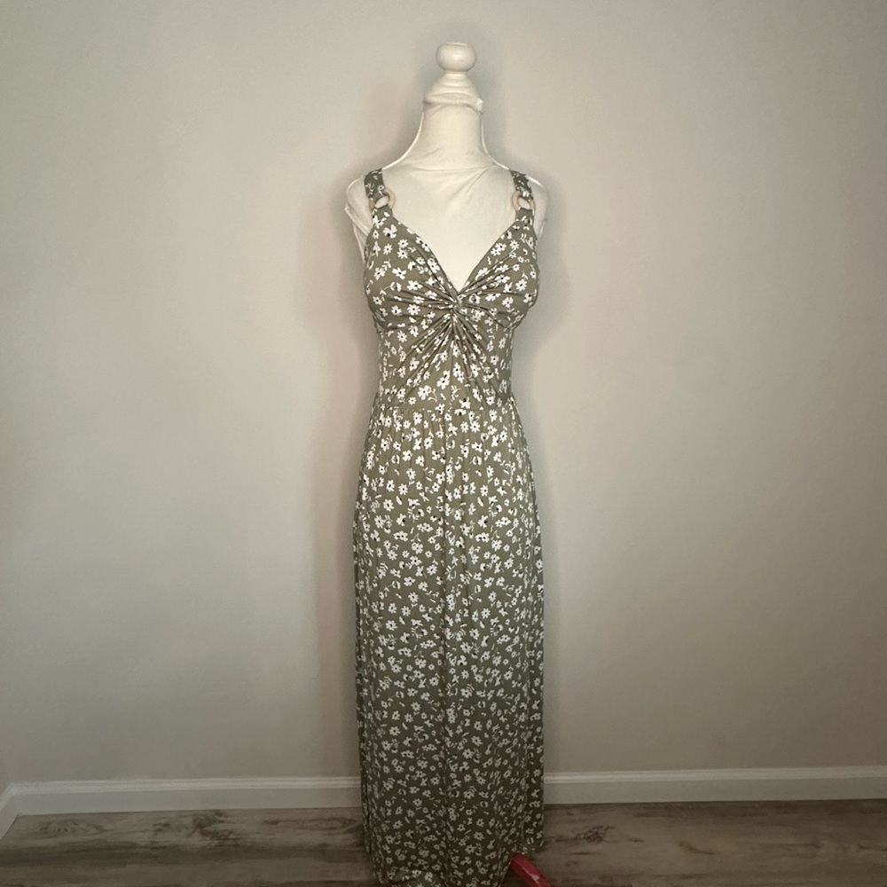 Floral Maxi Dress in Olive Green